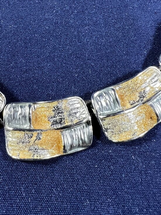 Vintage Silver & Gold-Toned Abstract Link Necklace With Adjustable Chain - Picture 2 of 3